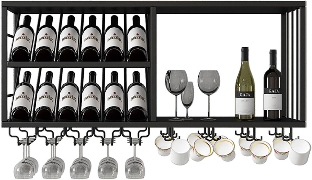 Wall Mounted Wine Rack Iron,Liquor Shelf,Wine Bottle Glass Holder,Bar Floating Wall Shelves,Large Capacity Modern Wine Glass Storage Display Racks,for Kitchen,Wine Cellar,Living Ro