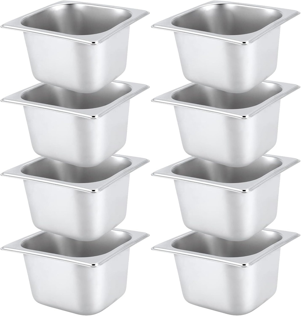 JAPCHET 8 Pack 1/6 Size 2-1/2 Inch Deep Steam Pan, Steam Table Chafer Pan, Stainless Steel Hotel Pan Food Pan for Buffet, Restaurants, Catering
