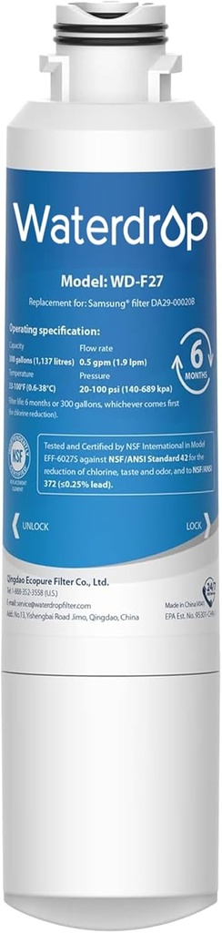Waterdrop DA29-00020B Replacement for Samsung® Water Filter HAF-CIN/EXP, DA29-00020B, HAF-CIN, DA29-00020B-1, RF28HMEDBSR, RF263BEAESR, RS25J500DSR, RF263TEAESG, HDX FMS-2, DA97-08006A-1, 1 Filter