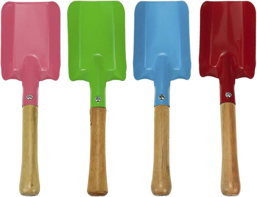 Bitray 4PCS Wooden Mini Sand Shovels Metal Spade with Sturdy Wooden Handle Safe Gardening Tools Trowel Shovel