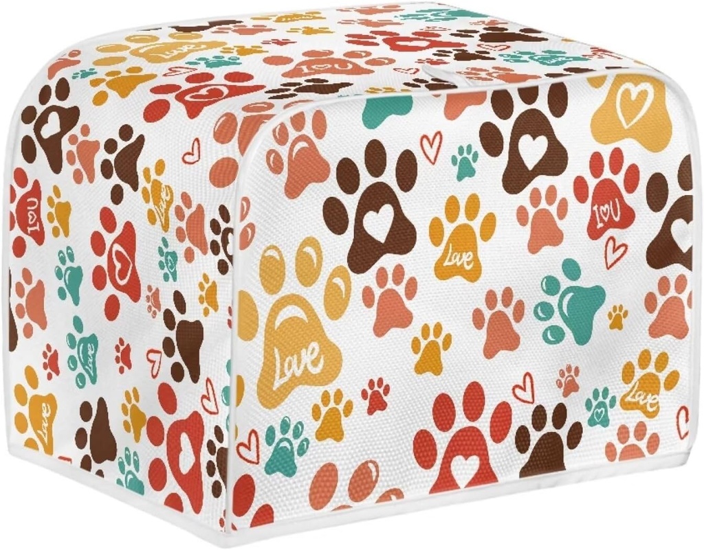 doginthehole Cute Dog Paw Toaster Cover 4 Slice, Kitchen Small Appliance Covers Bread Maker Microwave Oven Cover Toaster Dust Cover Fits for Most Standard 4 Slice Toasters