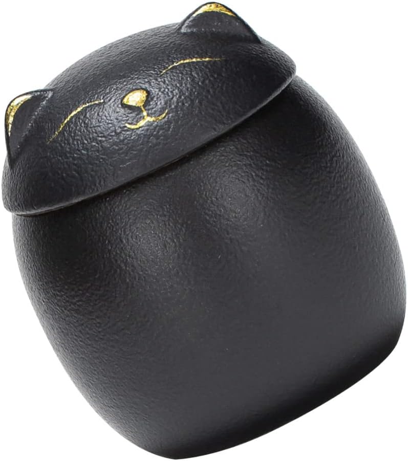 Zerodeko Ceramic Candy Jar Tea Storage Canister Cat Jar: Ceramic Tea Sealed 160ml Retro Home Kitchen Storage Containers for Seasoning Beans Black Candy Storage Jar