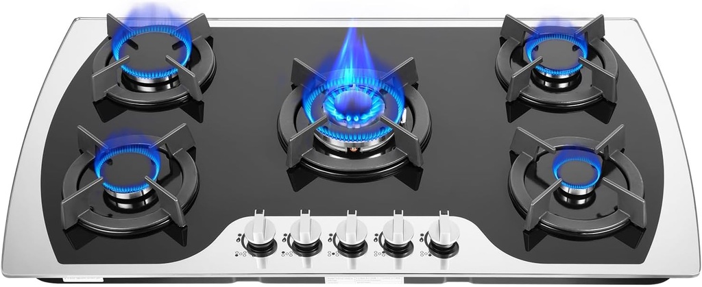 36 inch Gas Cooktop, 5 Burners Built-in Gas Stove with Push-button Rotary Switch, NG/LPG Convertible Cooktop for Home, Kitchen, Apartments and RV (36 inch)