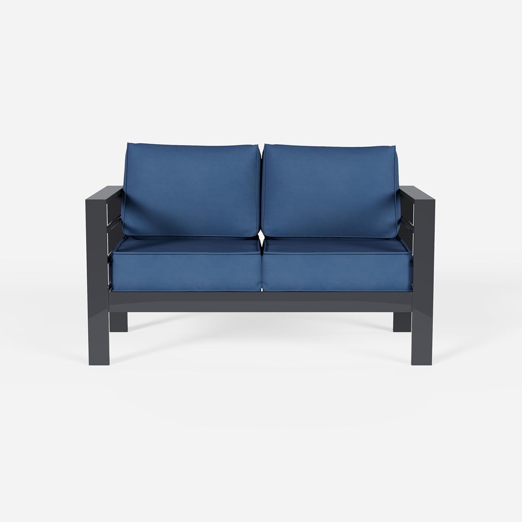 Aluminum Patio Furniture Set, Loveseat Outdoor Set with 5 Inch Cushions, Patio Loveseat Sets with Waterproof Covers for Backyard Garden(Grey&Blue)