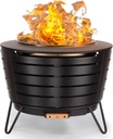 TIKI Patio Fire Pit Bundle – 25-Inch Smokeless Wood Burning Outdoor Fire Pit for Backyard, Patio, Deck & Garden with Removable Ash Pan, Stand & Weather-Resistant Cover – Modern Black Stainless Steel