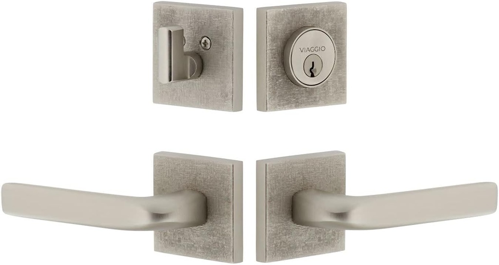 Viaggio QADMLNBLL_Combo_238_RH Motivo Right Handed Solid Brass Single Cylinder Keyed Entry Door Lever Set and Deadbolt Combo Pack - 2-3/8" Backset - Satin Nickel