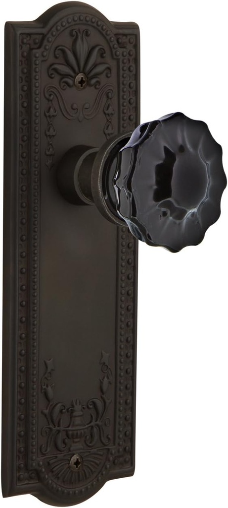 Nostalgic Warehouse 727246 Meadows Plate Privacy Crystal Black Glass Door Knob in Oil-Rubbed Bronze, 2.75