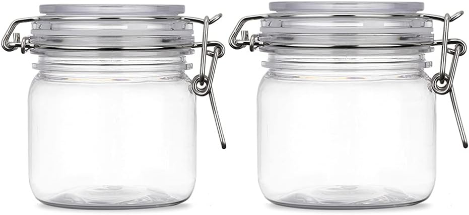 2 Pcs 10 Oz/300ml PET Plastic Storage Jars with Airtight Hinged Lids,Durable Clear Wide Mouth canning Jars for Food Storage Oats Canning Cereal Pasta Sugar Coffee Nuts Spices