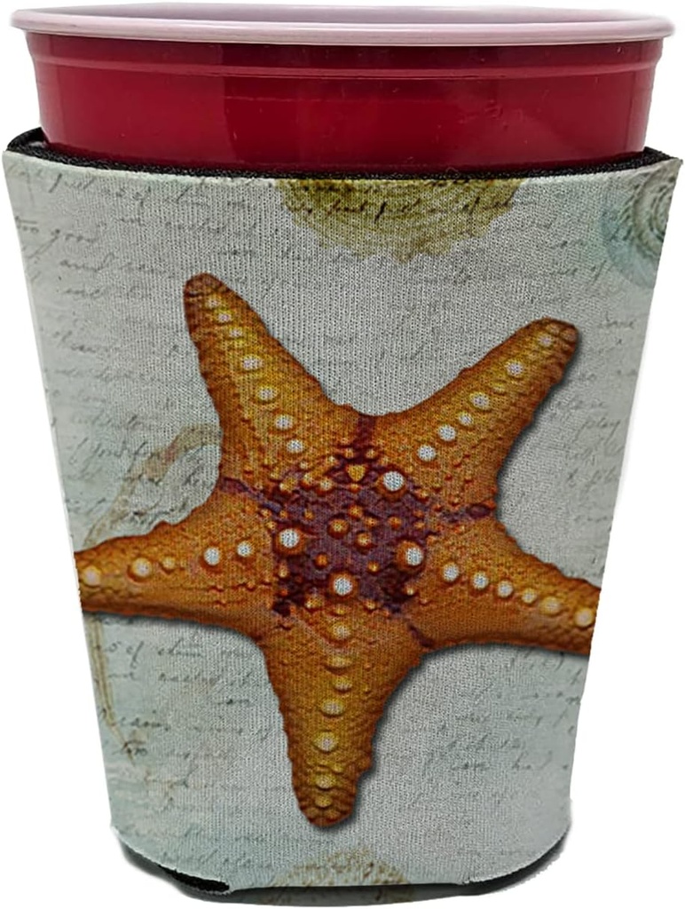 Caroline's Treasures SB3035RSC Beach Knobby Sea Star Starfish Orange Red Cup Hugger Cup Cooler Sleeve Hugger Machine Washable Drink Sleeve Hugger Collapsible Insulator Beverage Insulated Holder