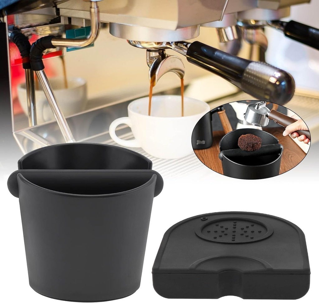 Espresso Knock Box 5inch, Coffee Knock Box Silicone Coffee Tamper Mat Espresso Machine Accessories, Come with Removable Knock Bar and Anti-Slip Base for Home Office, Barista Tools for Bar Shop