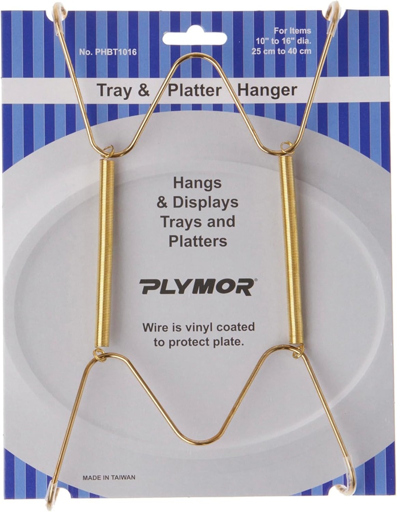 Plymor Gold Finish Wall Mountable Tray and Platter Hanger, 8.25" H x 4.75" W x 0.875" D (for Trays or Platters 10" - 16")