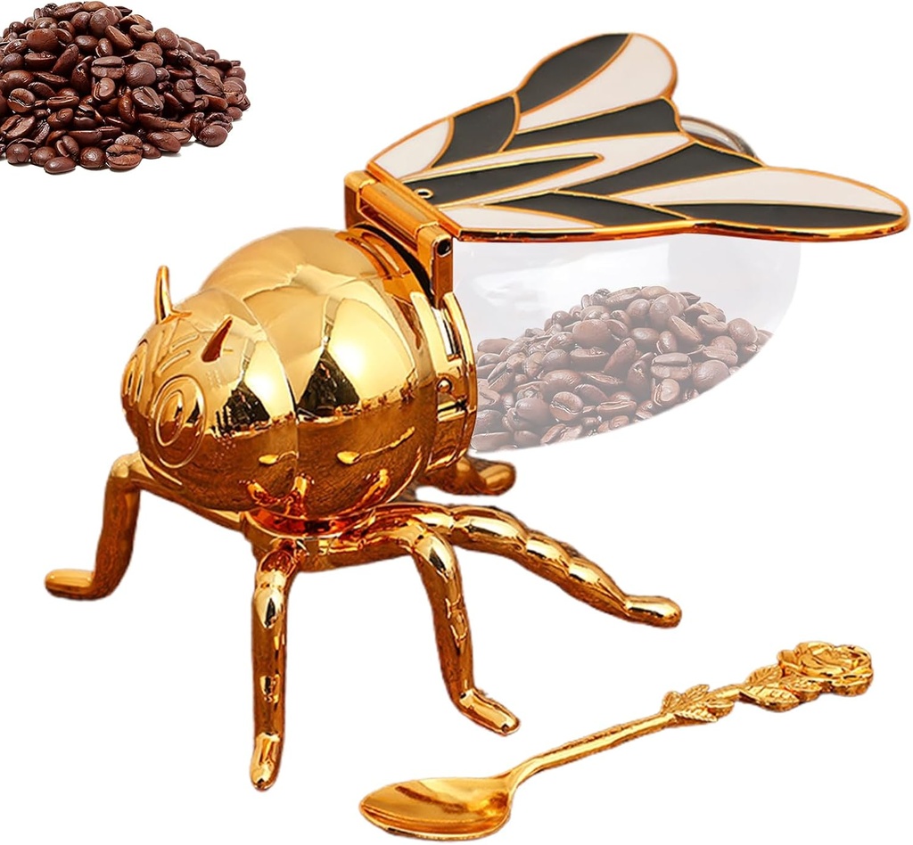 Bee-Shaped Honey Container – Creative Honey Pott, Syrup Jar with Spoon | Crystal Sugar Holder for Kitchen Counter Display, Golden Syrup Dispenser for Desserts and Baking, Honey Box for Tea Time Decor
