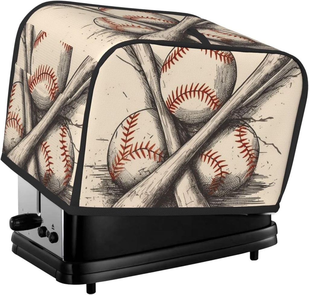 2 Slice Toaster Cover with Pocket Universal Size Toasters Dusts Covers Hand Drawn Baseball Bats and Ball Bread Machine Cover & Protection Bread Machine Protector Small Kitchen Appliance Covers