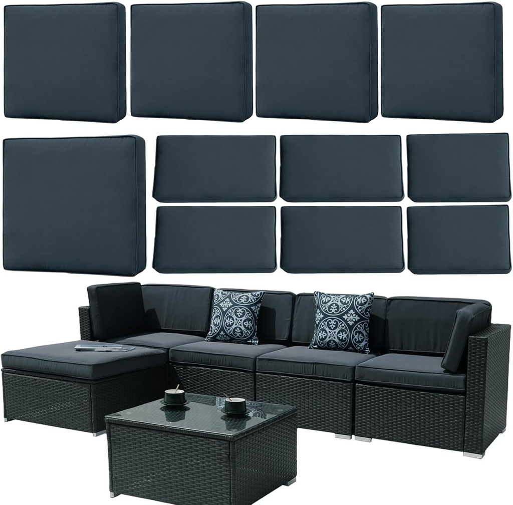 11Pieces Patio Cushion Covers Replacement,Waterproof Outdoor Cushions Covers for 6-Seaters Sofa,Slipcovers Set with Zippers,Washable Cover Only(Dark Grey)