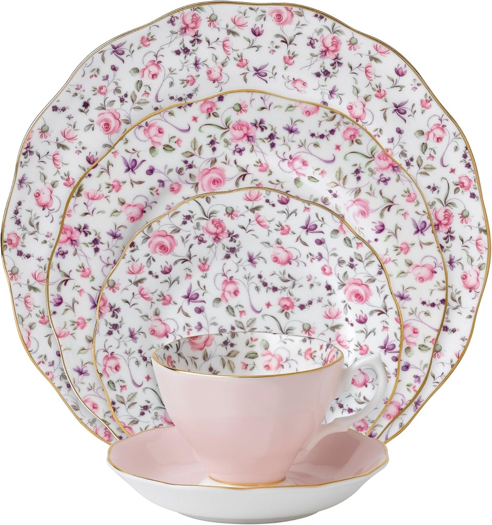 Royal Albert Rose Confetti 5-Piece Place Setting, White, Pink, Purple, Green