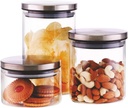 Borosil GJ369 Air tight Glass Jars - Premium Glassware [Set of 3] - Round Clear Storage Containers with Sealed Lids, Lightweight Durable Glassware, Odor Resistant & Dishwasher Safe