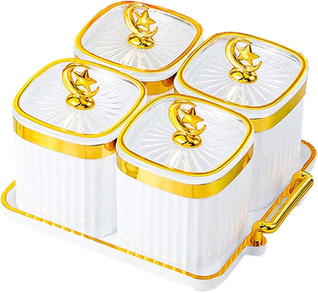 Yajuyi Dried Fruit Plate, 4 Cookies Jars, Multifunctional Divided Serving Dish, Appetizer Serving Tray, White