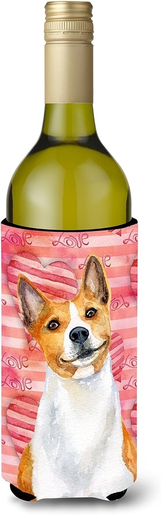 Caroline's Treasures BB9779LITERK Basenji Love Wine Bottle Hugger, Red Bottle Cooler Sleeve Hugger Machine Washable Collapsible Insulator Beverage Insulated Holder