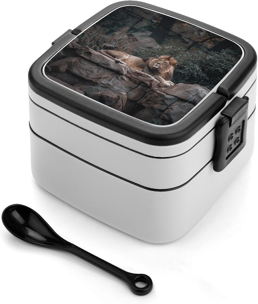 Rest on Rock Bento Box Adult Lunch Box All-in-One Lunch Containers with Removable Compartments Double Layer Bento Lunch Box with Spoon And Handle Stackable Lunchbox