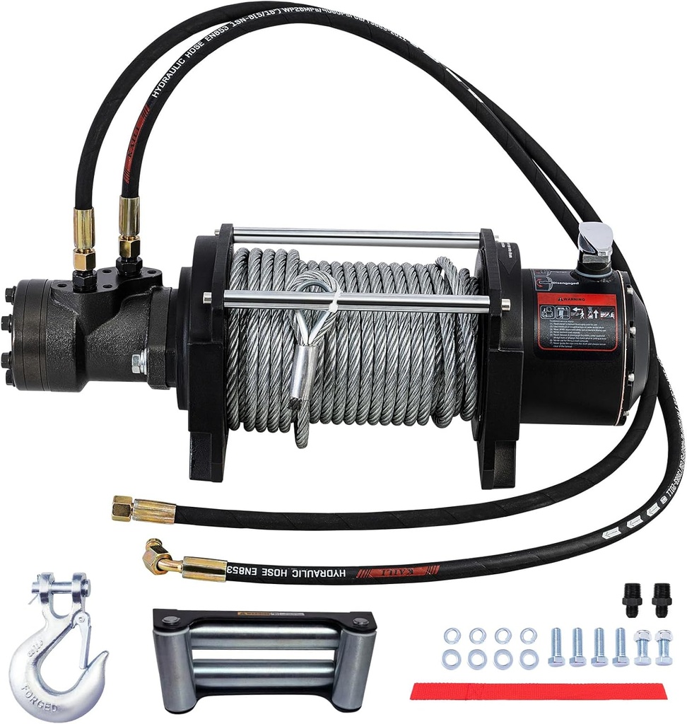 CXRCY Hydraulic Winch 2/5"x78FT Steel Cable - BMR80 Hydraulic Motor Motor, 36:1 Gear Ratio - Great for Wreckers, Trailers & Vehicle Recovery（15000LBS）