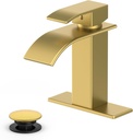 Bathroom Faucet Brushed Gold Modern Waterfall Bathroom Sink Faucet with Single Handle Suitable for 1 or 3 Holes,Supply Deck Plate and Hose…