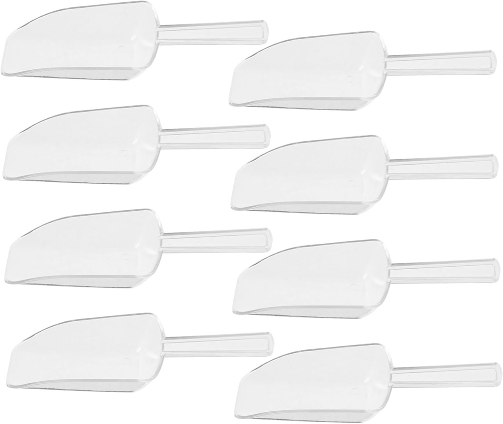 8Pcs Mini Clear Plastic Scoop Food Grade Shovels for Candy Flour Ice Popcorn and Dessert Buffet and Compact Kitchen Utensils