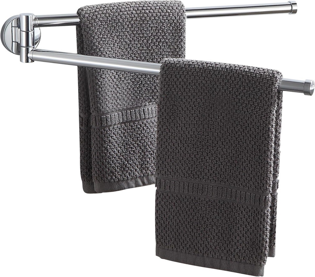 BGL Swivel Towel Bar for Bathroom Chrome,Swing Out Double Towel Bar 2-Arm Kitchen Wall Mounted Towel Hanger Holder for Bathroom Organizer