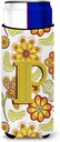 Letter P Floral Mustard and Green Ultra Beverage Insulators for slim cans