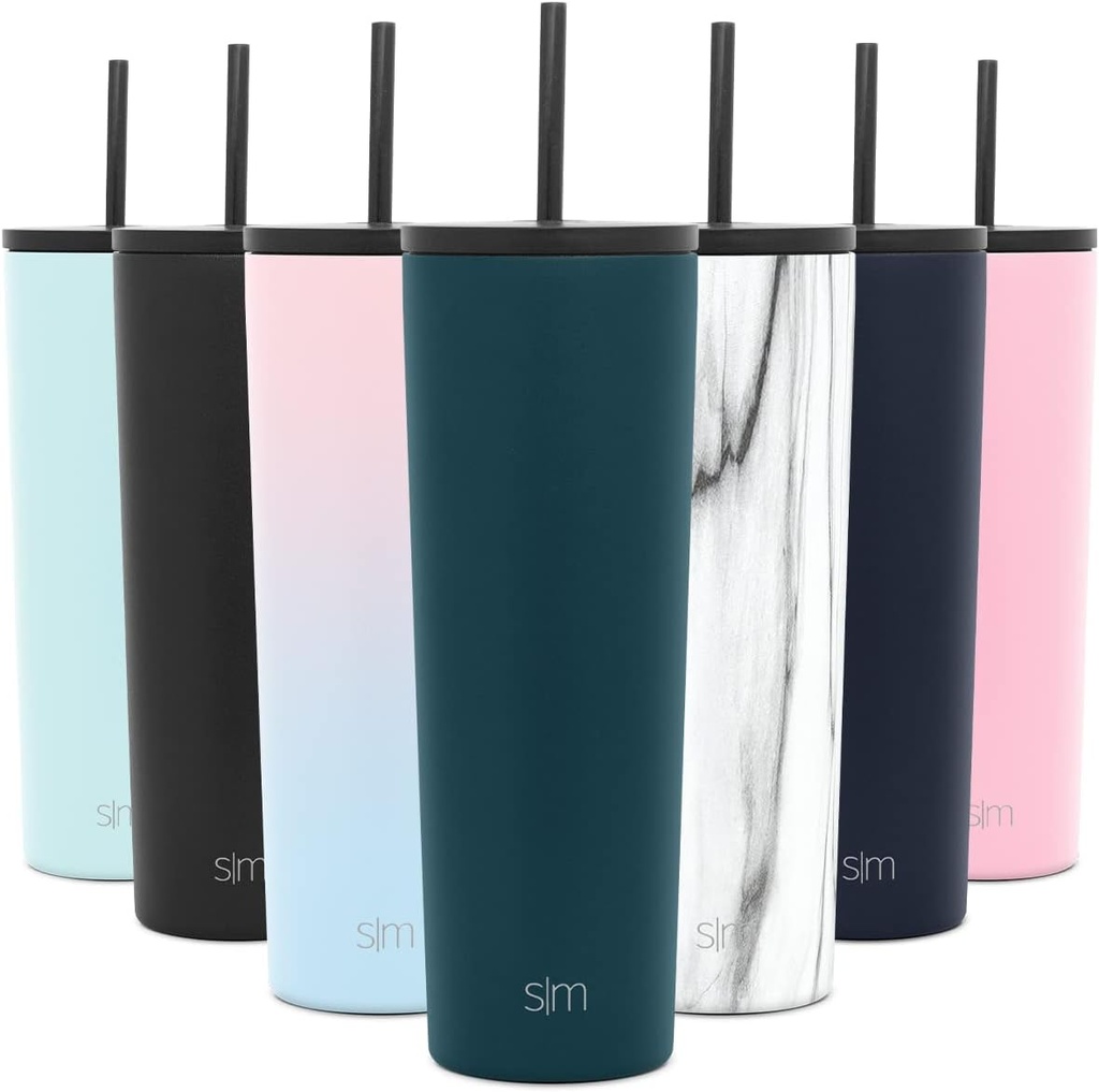 Simple Modern Insulated Tumbler with Lid and Straw | Iced Coffee Cup Reusable Stainless Steel Water Bottle Travel Mug | Gifts for Women Men Her Him | Classic Collection | 28oz | Riptide