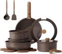 CAROTE 17PCS Pots and Pans Set Non Stick with Detachable Handle, Nonstick Cookware Sets, Cooking Kitchen Set, Oven/Dishwasher Safe, Induction Cookware, Brown, RV Kitchen Pot and Pan