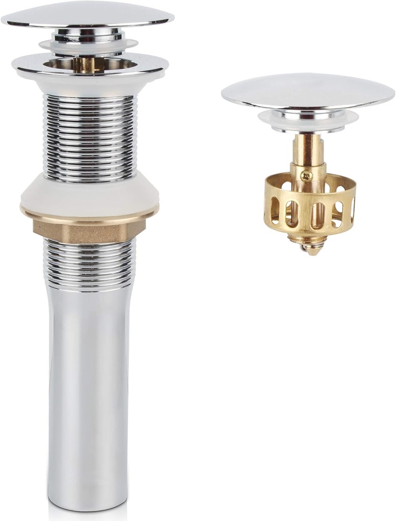 Pop Up Sink Drain Without Overflow, Bathroom Faucet Vessel Vanity Sink Drain with Detachable Basket Stopper, Polished Chrome