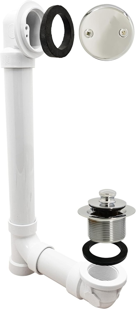 Westbrass Twist & Close Sch. 40 PVC Bath Waste with 1-Hole Elbow & 2-Hole Overflow Faceplate, Polished Nickel, D4942-05