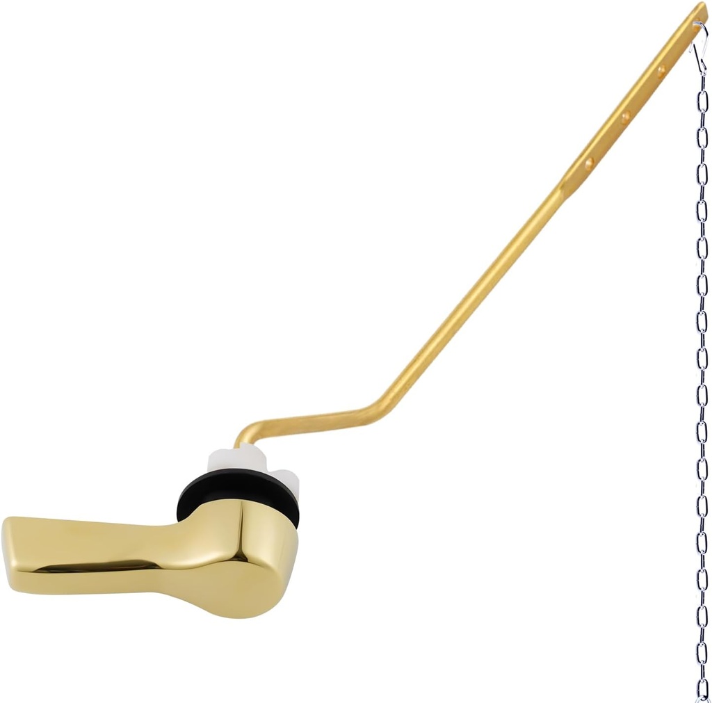 Hygie Rinse Toilet Tank Lever, Brushed Gold - Universal, Durable Metal, Includes Flapper Chain, Easy Installation, Replacement Kit for Toilet Handle