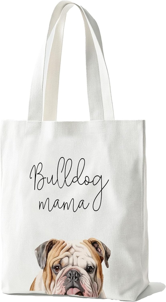 English Bulldog Mama Canvas Tote Bag for Women - Cute Dog Lover Dog Mom Gift, Reusable Bag for Work, College & Travel (005)