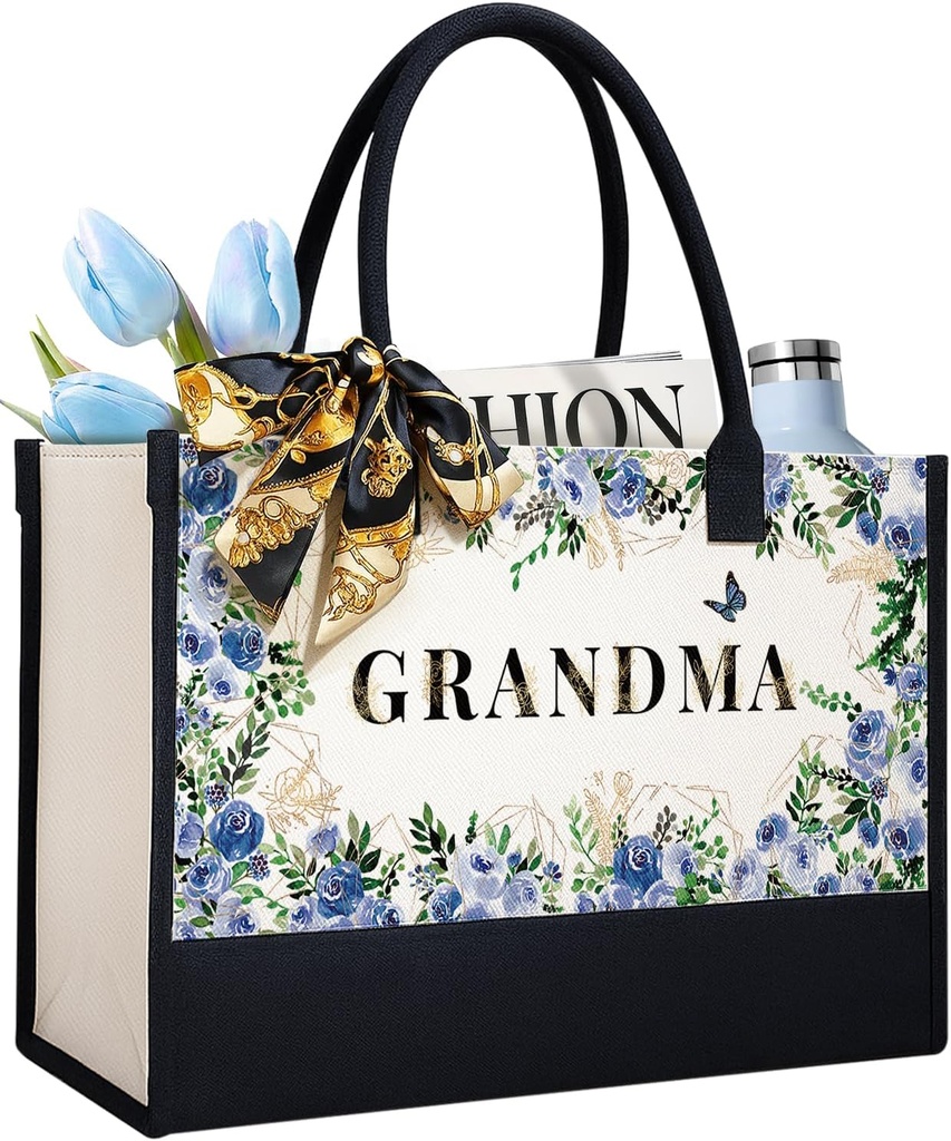 Canvas Tote Bag for Grandma - Beach bag, Reusable Grocery Handbags, Birthday Gifts from Grandkids to Nana Mimi