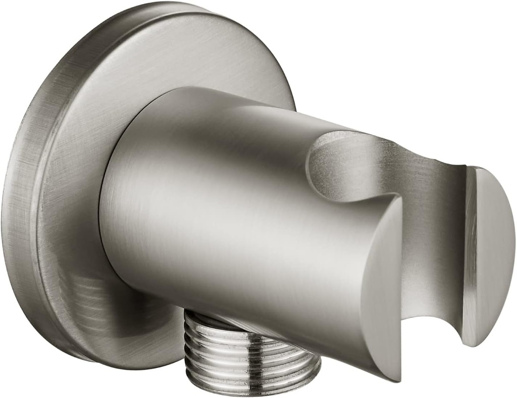 Heyalan Handheld Shower Wand Holder,Connecting Shower Hose and Water Pipe Brass Shower Hand Holder Wall Mount Bracket Supply Elbow,Brushed Nickel,Round