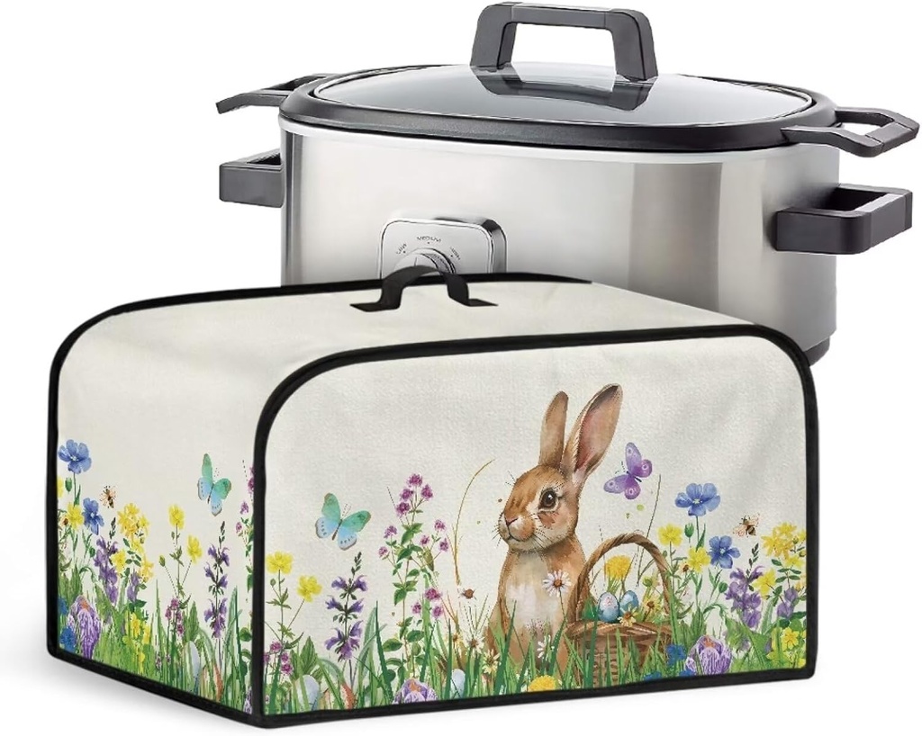 Bunny Butterfly Slow Cooker Dust Cover Universal Fit Crock Pot Cover Keep Appliance Clean Slow Cooker Cover with Top Handle & Side Mesh Pocket
