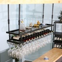 Organize Kitchen Industrial Iron Art Wine Rack 2-Tiers Upside Down Wine Rack Stemware Restaurants Hanging Wine Glass Holder 60/80/100/120cm /Commercial Cellars Clubs