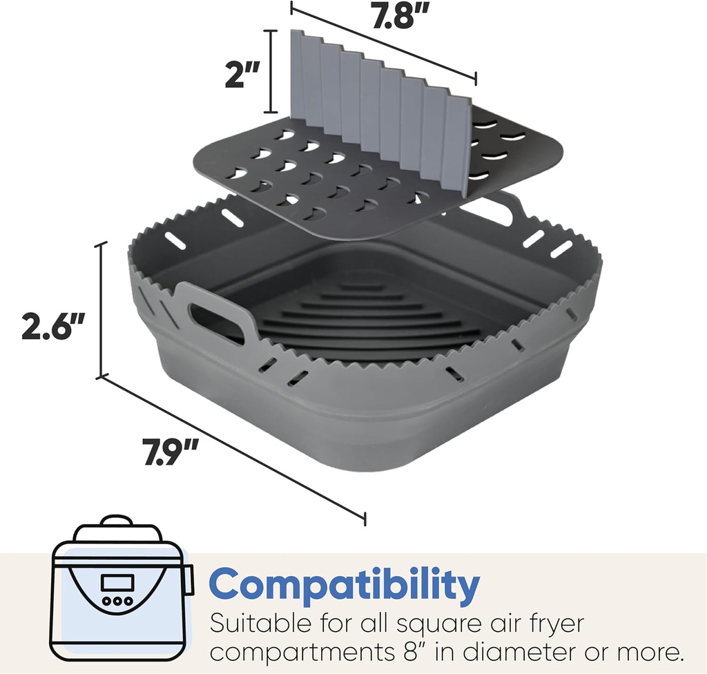 Chef's Path Silicone Air Fryer Liner: 8-inch Liners with Divider for Air Fryers - Reusable Inserts are Foldable, Making The Airfryer Basket Easy to Clean. Safe for Microwave Oven Use.