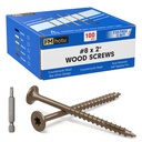 #8 x 2” Deck Screws, 100Pcs Star Drive Wood Screws, Rust Resistant Timber Screws for Timber/Log/Landscaping Wood, T20 Star Bit Included, Brown