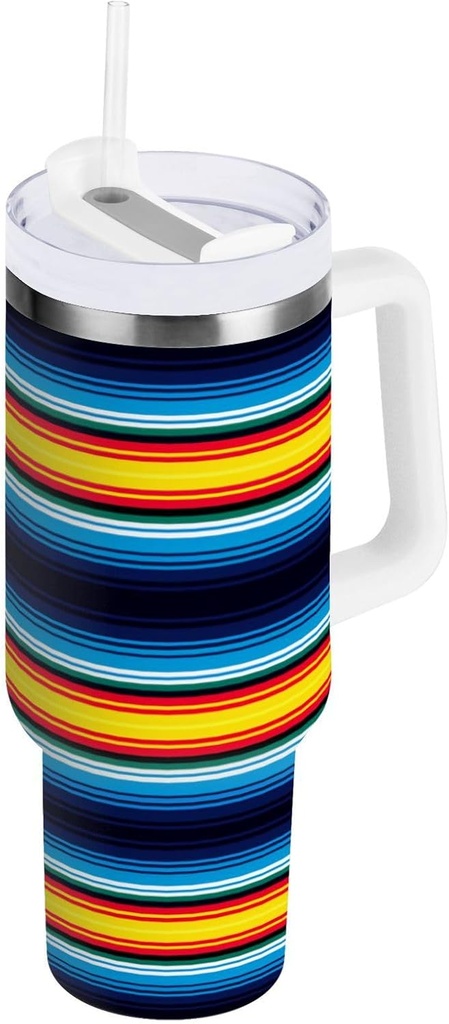 40 oz Mexican Serape Blanket Stripes Tumbler with Handle, Insulated Sports Water Bottle with Lid and Straw, Thermal Stainless Steel Travel Coffee Mug Cup#26