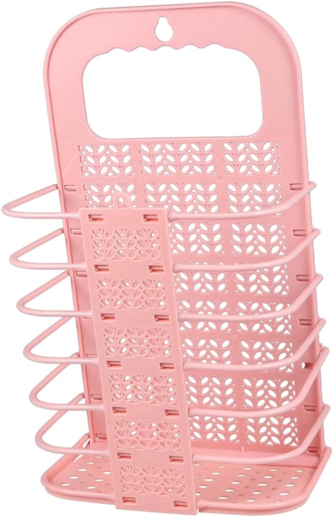 Luxshiny Foldable Wall Mounted Laundry Basket Pink Small Multifunctional Storage Organizer for Fruits Vegetables Sundries with Hollow Design