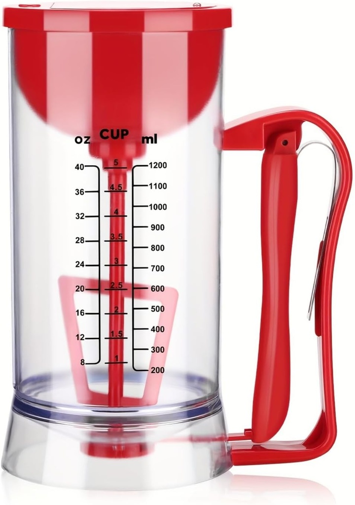 Jerliflyer Pancake Dispenser, Pancake Mixer And Dispenser Battery Batter Separator with Measurement Labels for Cupcakes,Waffles,Muffins(Red)
