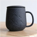 Tea Cup with Infuser and Lid, Teaware with Filter, Loose Leaf Tea Cup Steeper Maker with Handle, 15 OZ/450 ML for Tea Coffee Milk Women for Office and Home Gift, Black (Style : Style2)