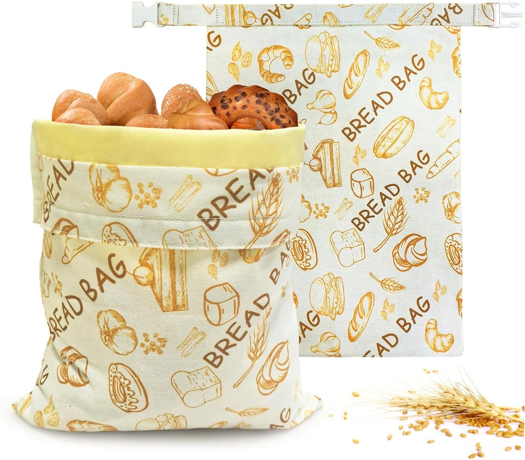 Mosucoirl Beeswax Bread Bags 2 Pack, Reusable Bread Storage Boxes for Homemade Sourdough, Cotton Food Bags Loaf Containers to Keep Fresh Large