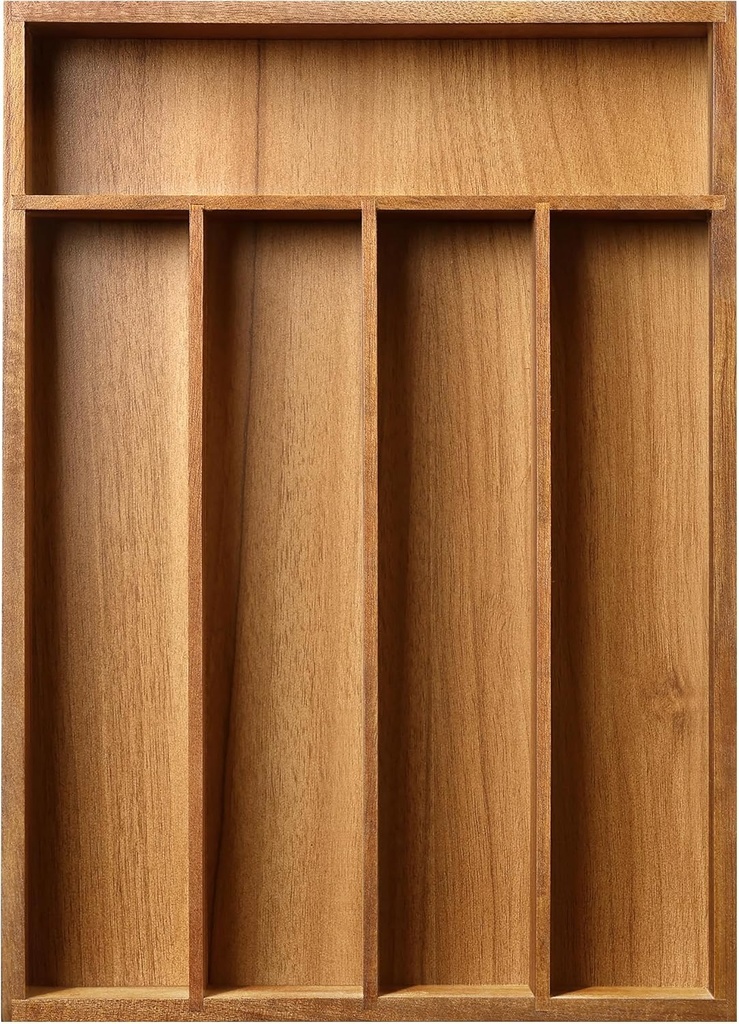 Greenual Silverware Organizer 10 In Utensil Organizer Silverware Tray for Drawer Cutlery Flatware Organizer for Kitchen Acacia Wood