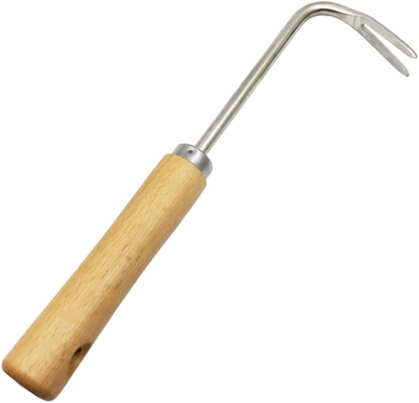 WOIWO 1PCS Wooden Handle Grass Root Pulling Hook, Pull Weeds with Hook Bonsai Hook to Loosen Soil to Remove Weed Gardening Weeding Tools