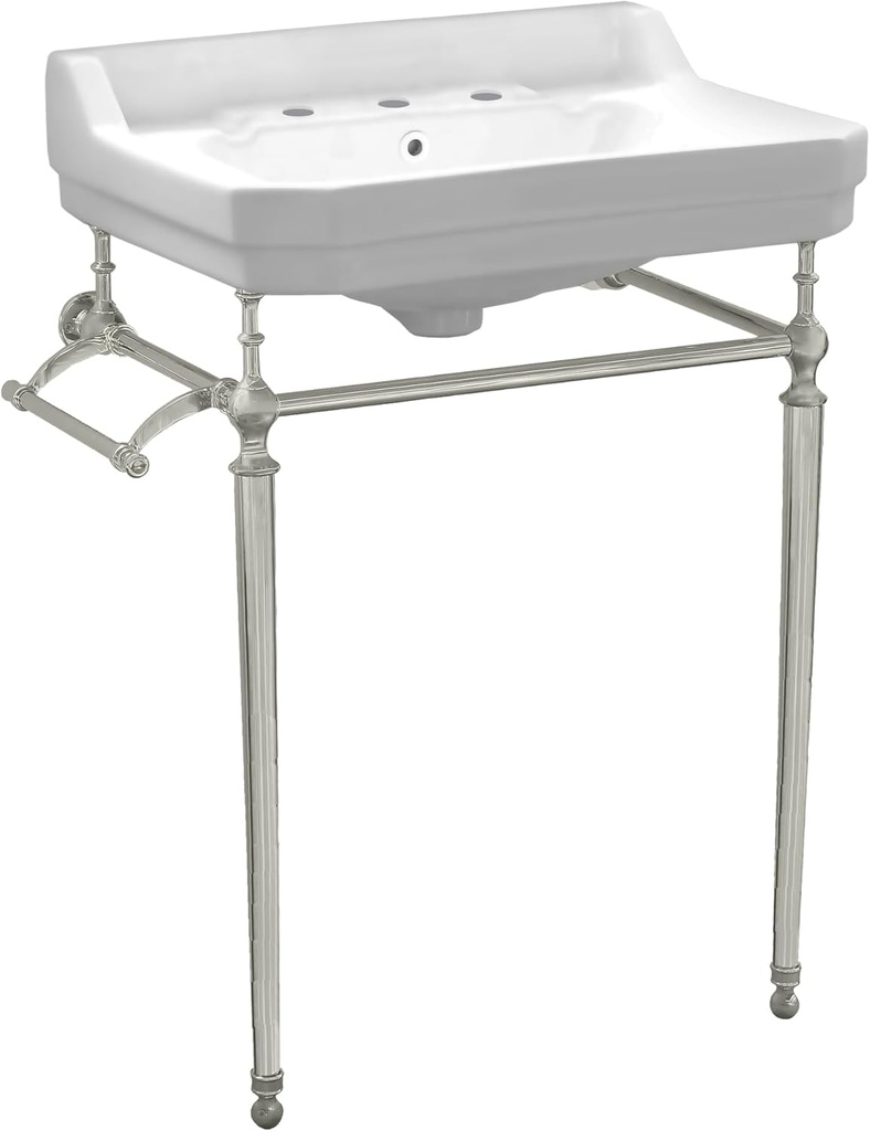 Whitehaus Collection WHV024-L33-3H-BN Console Sink, White/Brushed Nickel