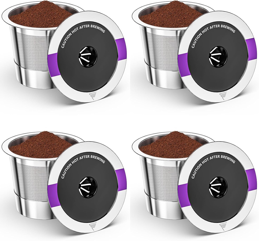 Universal reusable coffee pods, Suitable for k cups, Stainless steel reusable compatible with keurig 1.0 & 2.0 coffee machines brewers refillable (4)