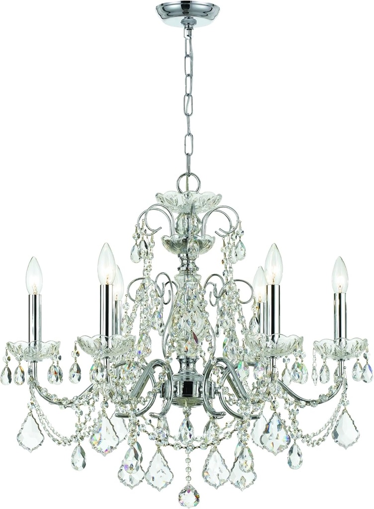 Imperial 6 Light Clear Italian Crystal Polished Chrome Chandelier